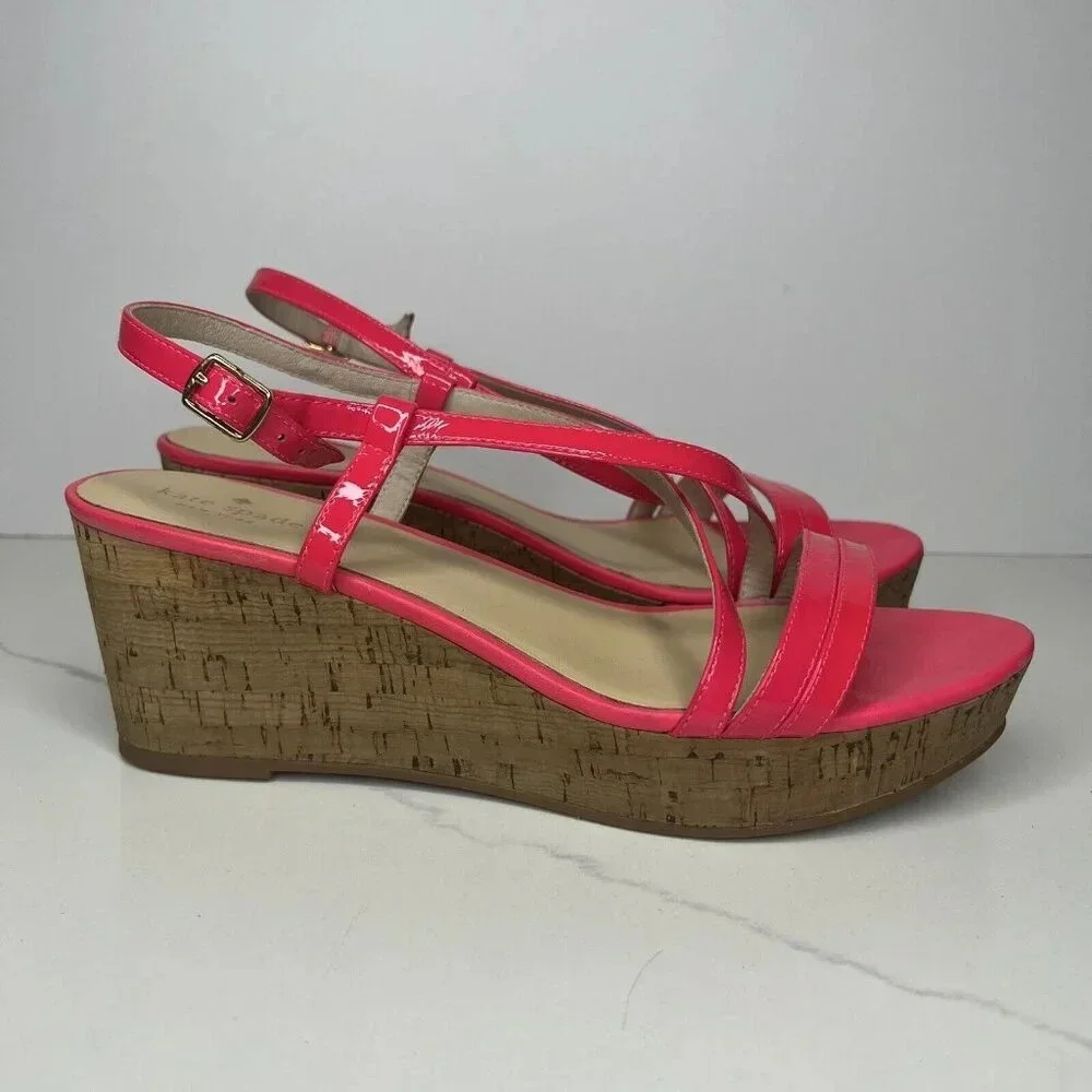 Kate Spade Hot Pink Wedge Platform Sandal Heels Sz 11 Cocktail Comfy